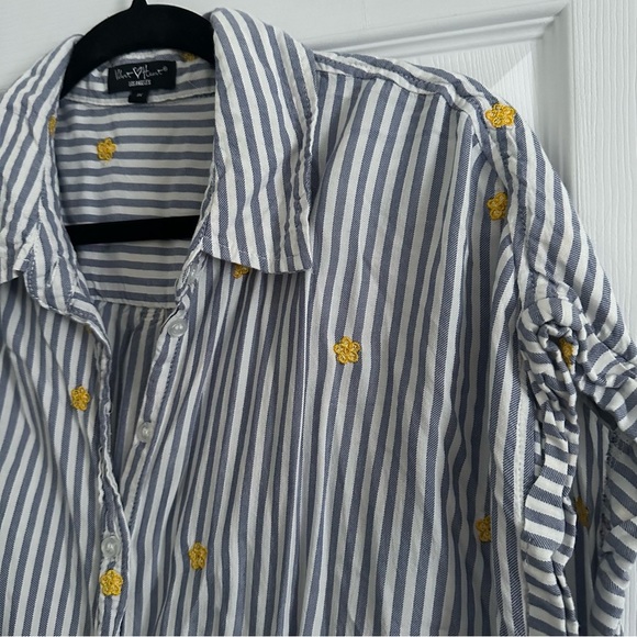 Size 1X Velvet Heart Women’s Blue Stripe Floral Button Top 80s - Picture 4 of 5